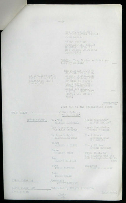 B.B.C DOCTOR WHO 'DIMENSIONS OF TIME' 1965 SERIES Q EPISODE 2 SCRIPT BY GLYN JONES
