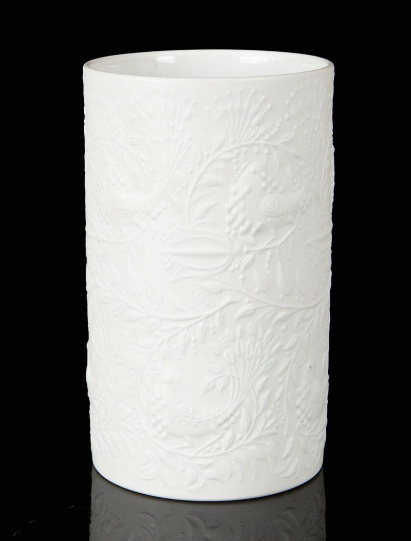 BJORN WIMBLAD for ROSENTHAL - PORCELAIN CYLINDER VASE, DECORATED BIRDS & FOLIAGE