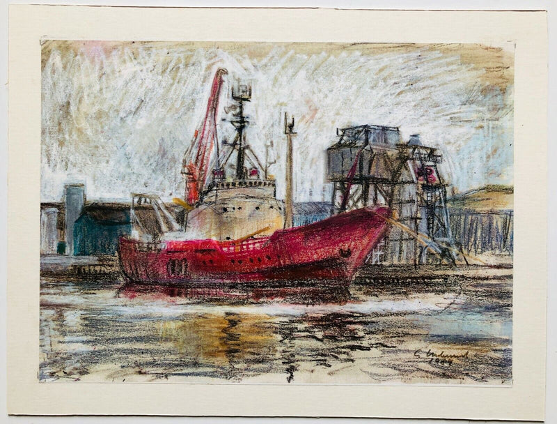 GEOFFREY UNDERWOOD, 1989 CORNISH HARBOUR QUAY SCENE, PASTEL, SIGNED