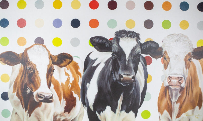 HAYLEY GOODHEAD 'DAMIENS HERD' LARGE LIMITED EDITION COW PRINT 74/195 & C.O.A.