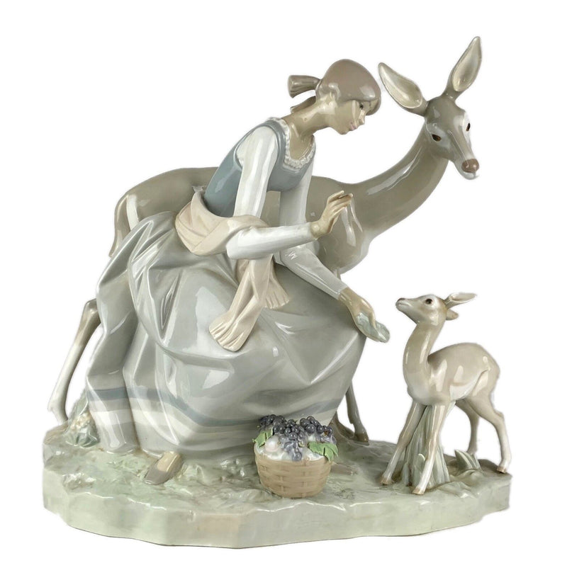 LARGE LLADRO 'GIRL WITH GAZELLE' FIGURE 1091 LADY CHILD WOMAN DRESS DEER FAWN
