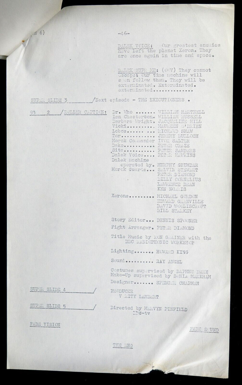 B.B.C DOCTOR WHO 'THE FINAL PHASE' 1965 SERIES Q EPISODE 4 SCRIPT BY GLYN JONES