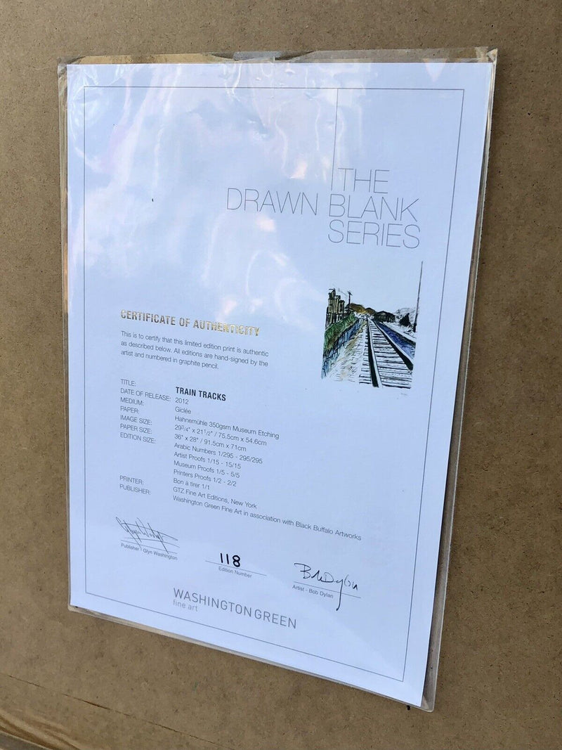 BOB DYLAN, 'TRAIN TRACKS' (WHITE), MEDIUM LIMITED EDITION DRAWN BLANK PRINT 2012