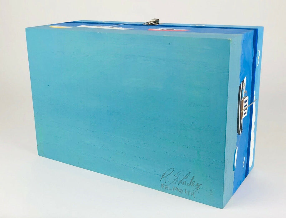 RICHARD LODEY, FALMOUTH, CORNWALL ACRYLIC & GOUACHE WOOD CHEST BOX SIGNED