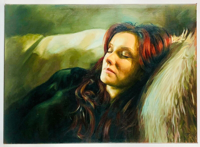 TINA SPRATT, FEMALE RESTING PORTRAIT STUDY OIL ON CANVAS SIGNED
