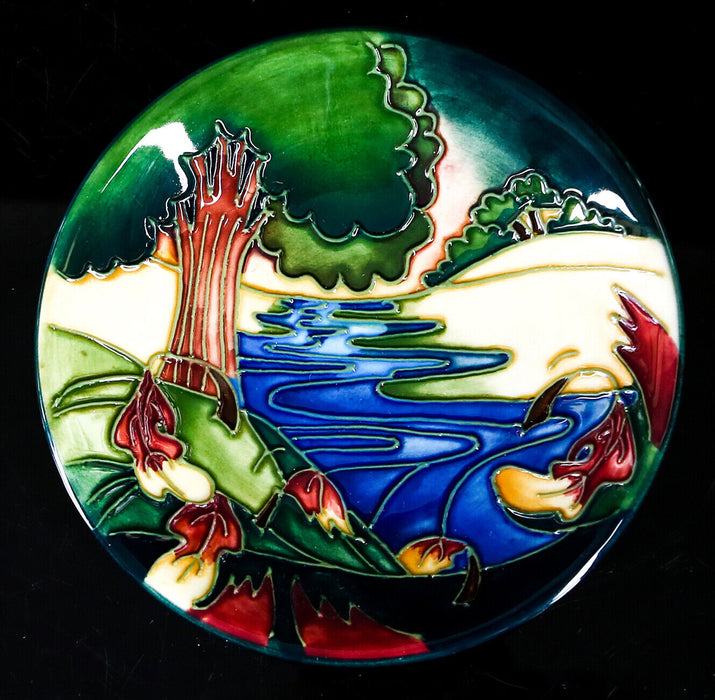 MOORCROFT POTTERY 'EVENING SKY' EMMA BOSSONS FLORAL FLOWER PIN DISH PLATE, 12cm