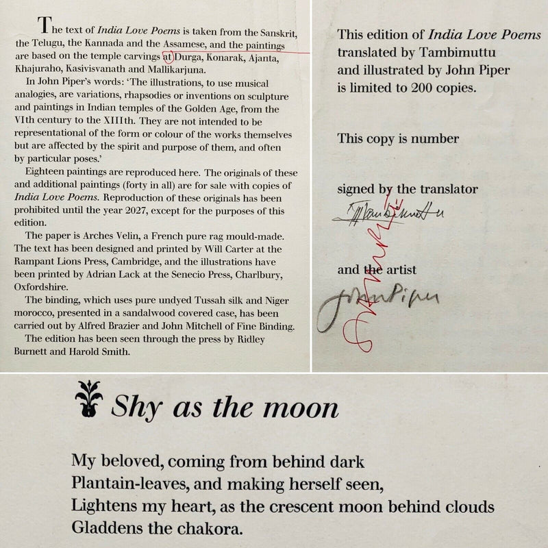 JOHN PIPER, NDIA LOVE POEMS by TRAMBIMUTTU, SAMPLE FOR PROOF SIGNED