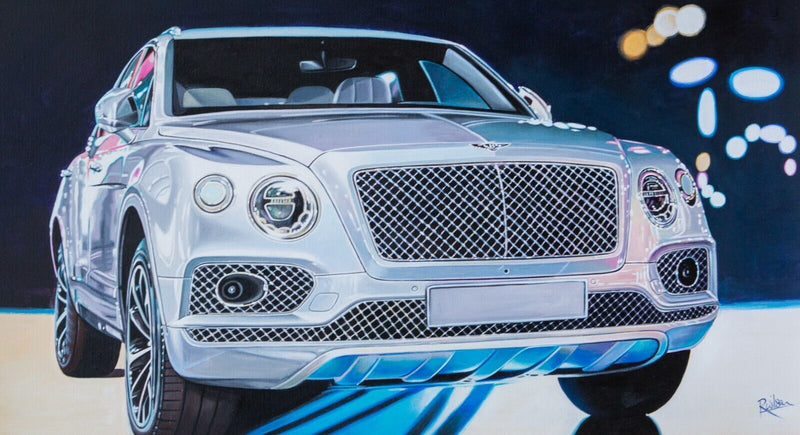 ROZ WILSON 'BENTLEY BENTAYGA' LARGE ACRYLIC ON CANVAS PAINTING, SIGNED