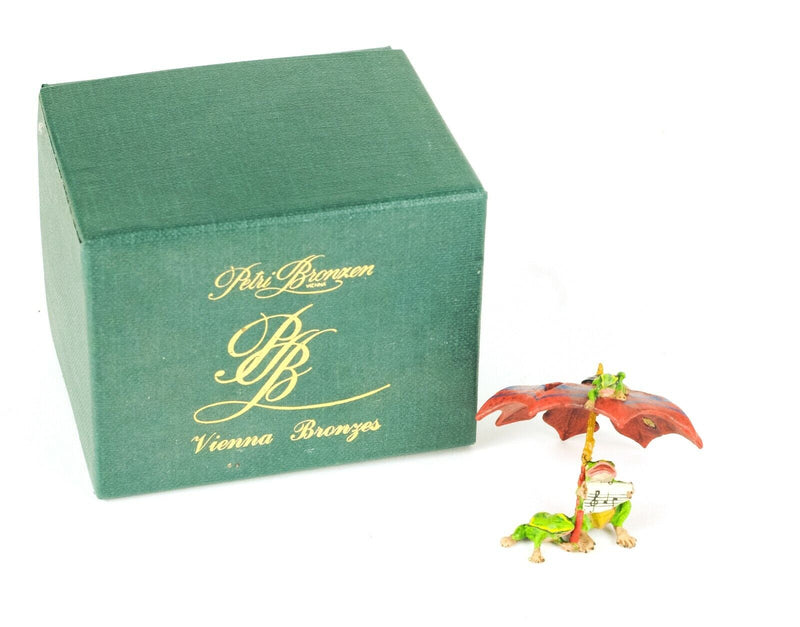 PETRI BRONZEN, UMBRELLA, NOVELTY COLD PAINTED BRONZE FROG GROUP FIGURE MODEL