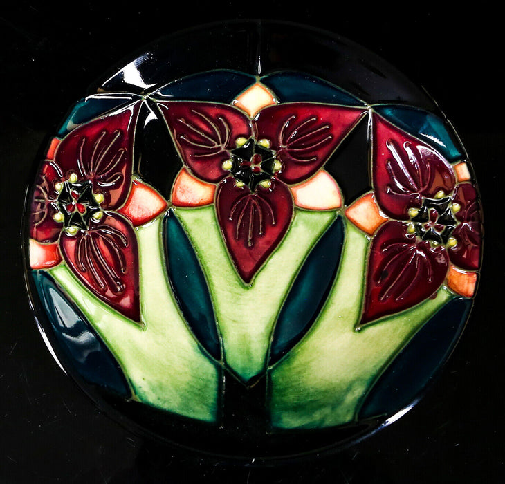 MOORCROFT POTTERY 'ORCHID TRILLIUM' 2000 STYLISED FLORAL FLOWER PIN DISH PLATE