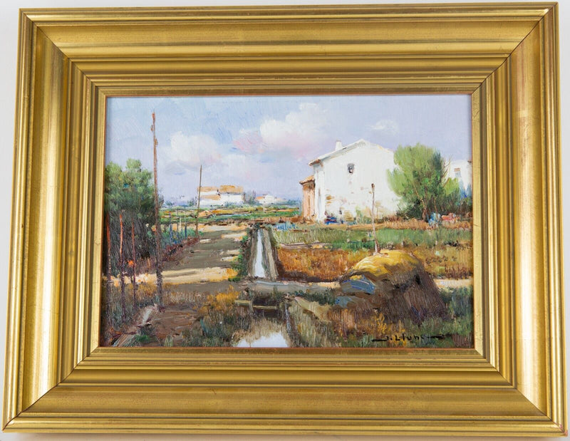 JUAN LLUNA LERMA, VALENCIA VILLAGE SCENE STUDY, OIL ON BOARD, SIGNED
