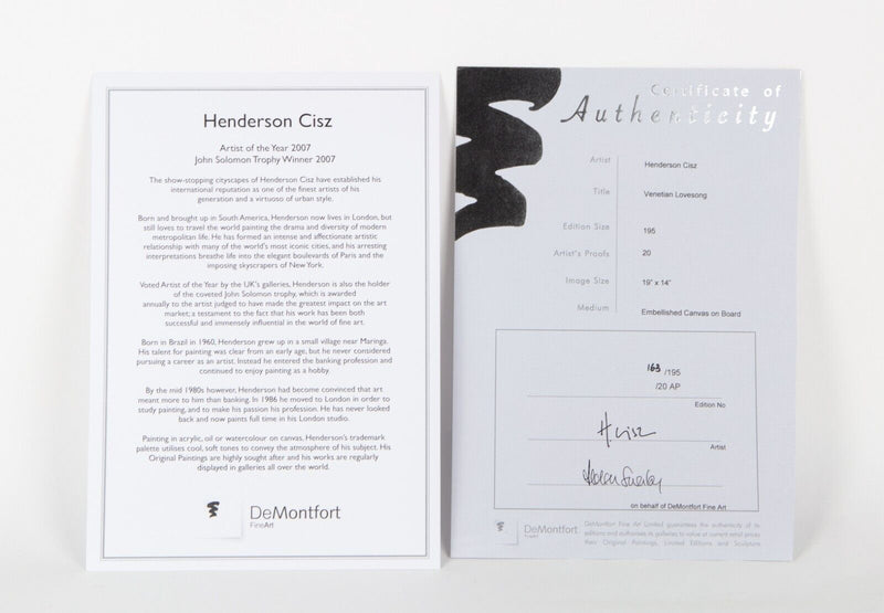HENDERSON CISZ 'VENETIAN LOVESONG' LIMITED EDITION PRINT C.O.A.