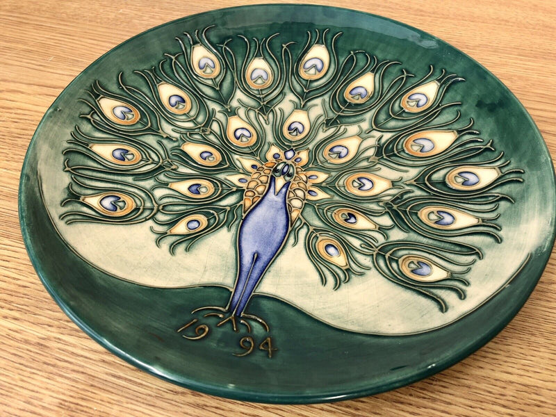 MOORCROFT POTTERY 'PEACOCK' 1994 LIMITED EDITION BIRD FLORAL PLATE CHARGER DISH