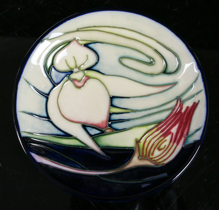 MOORCROFT POTTERY 'ORCHID ARABESQUE' EMMA BOSSONS FLORAL FLOWER PIN DISH PLATE
