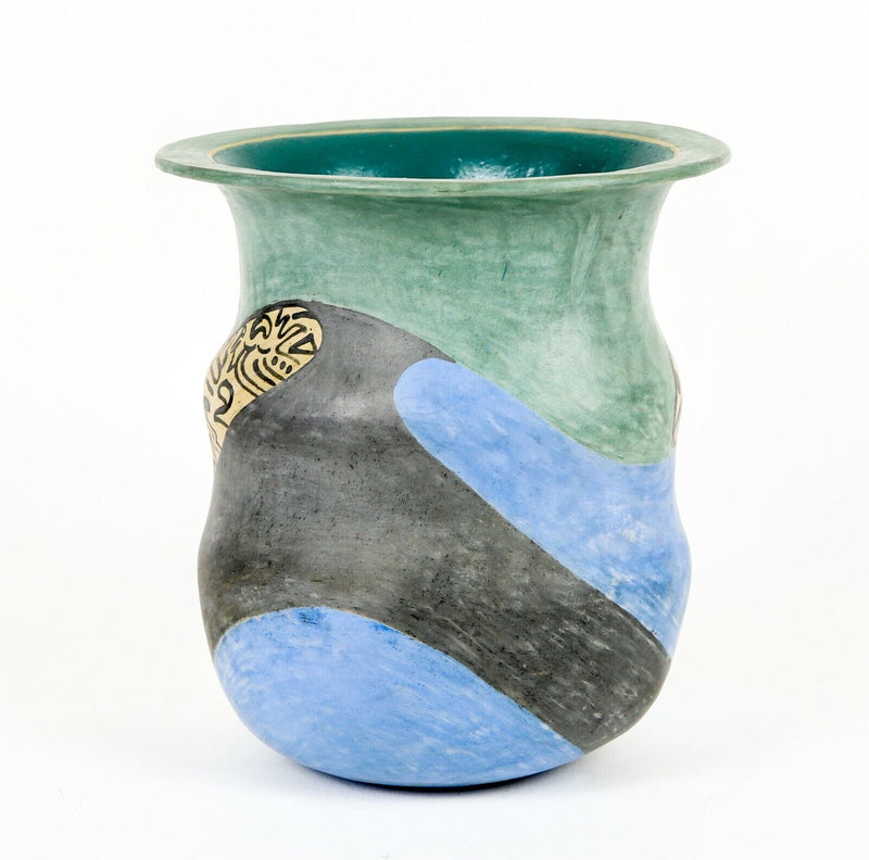 NEIL IONS STUDIO ART POTTERY ABSTRACT/GRAFFITI DESIGN RIBBED VASE