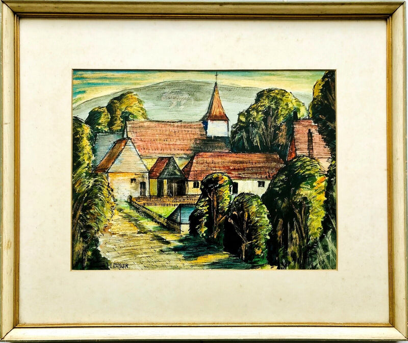 DONALD RAYNER 'LITLINGTON CHURCH FARM BUILDING' SUSSEX GOUACHE PAINTING, SIGNED