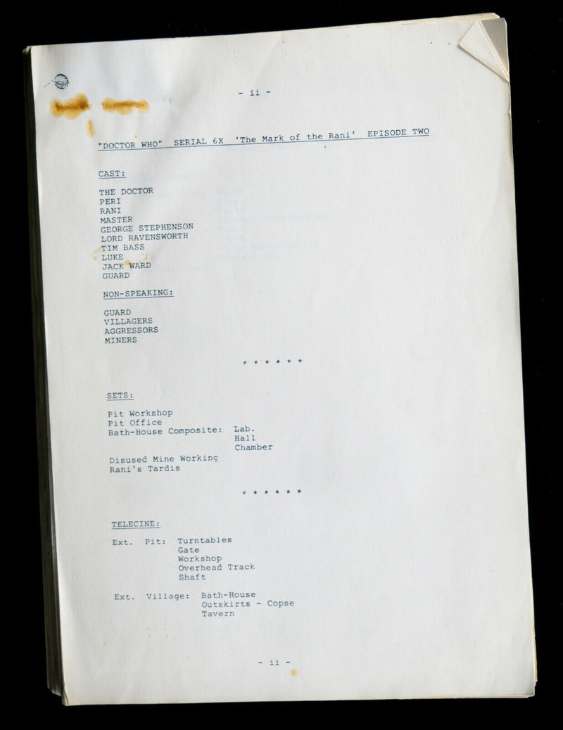 B.B.C DOCTOR WHO 'MARK OF THE RANI' 1984 SERIES 6X EPISODE 2 SCRIPT BY GLYN JONES