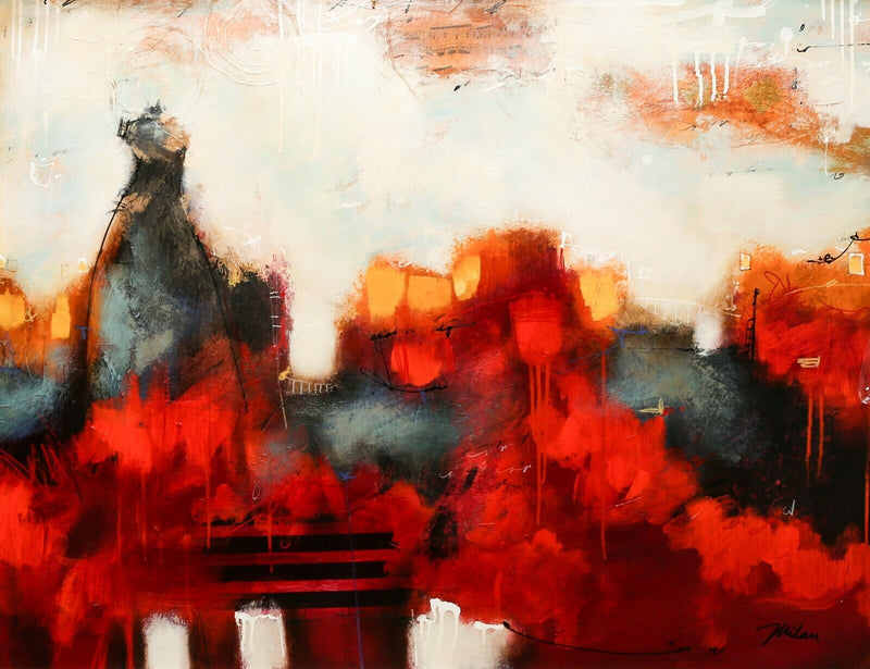 § JOHN AND ELLI MILAN 'URBAN PERCEPTION IV' ORIGINAL OIL ON BOARD, SIGNED