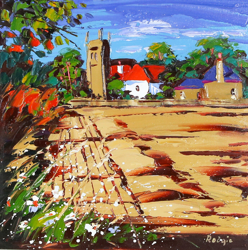 LYNN RODGIE 'CUT STRAWFIELD BOLTON' CHURCH LANDSCAPE, OIL ON CANVAS