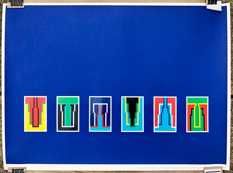 ROBYN DENNY (BRITISH, 1930-2014) 'SIX MINIATURES' 1975 LARGE SCREEN PRINT BLUE