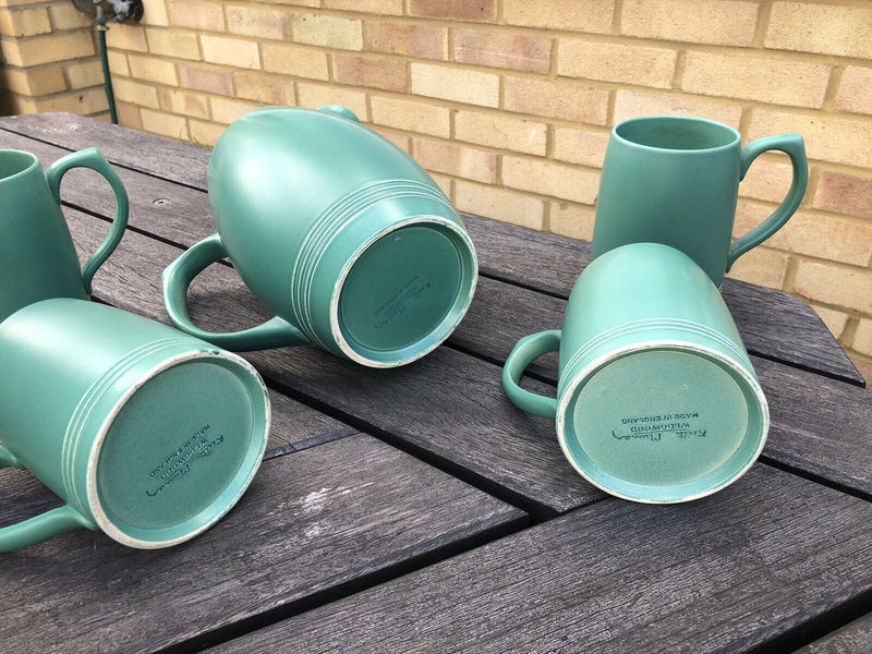 KEITH MURRAY for WEDGWOOD - GREEN LEMONADE JUG PITCHER 3822 & 4x TANKARD MUGS