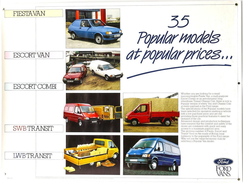 FORD FIESTA/ESCORT/TRANSIT VANS - ORIGINAL CAR DEALER SHOWROOM POSTER FB1381 85