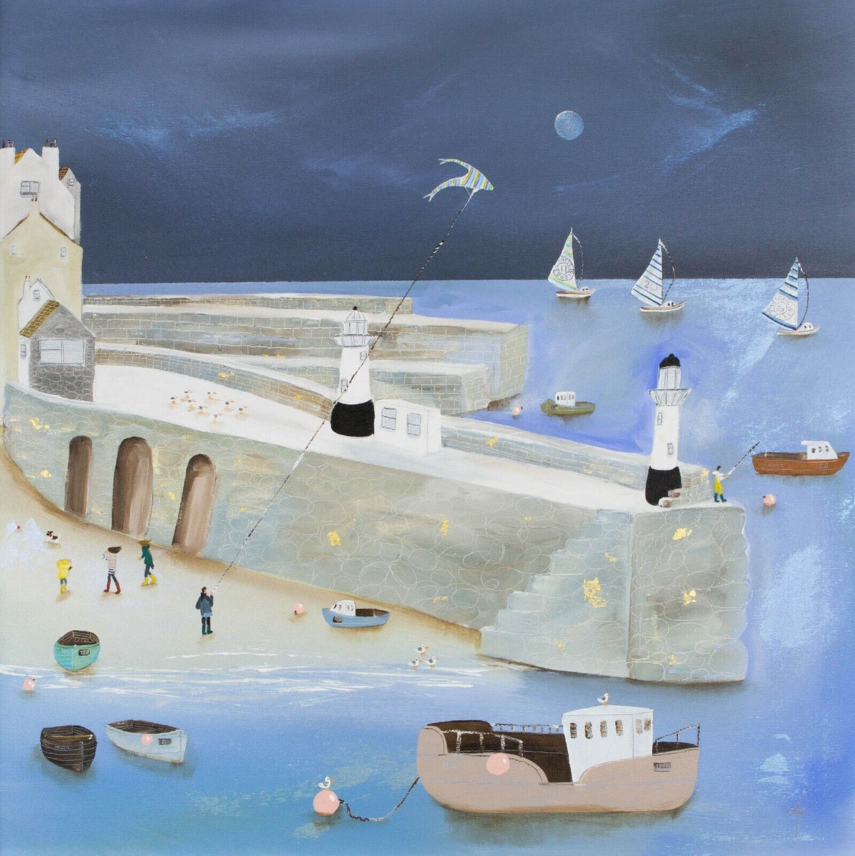 Lucy Young 'Howling At The Moon' St Ives, Large Oil On Canvas, Signed ...