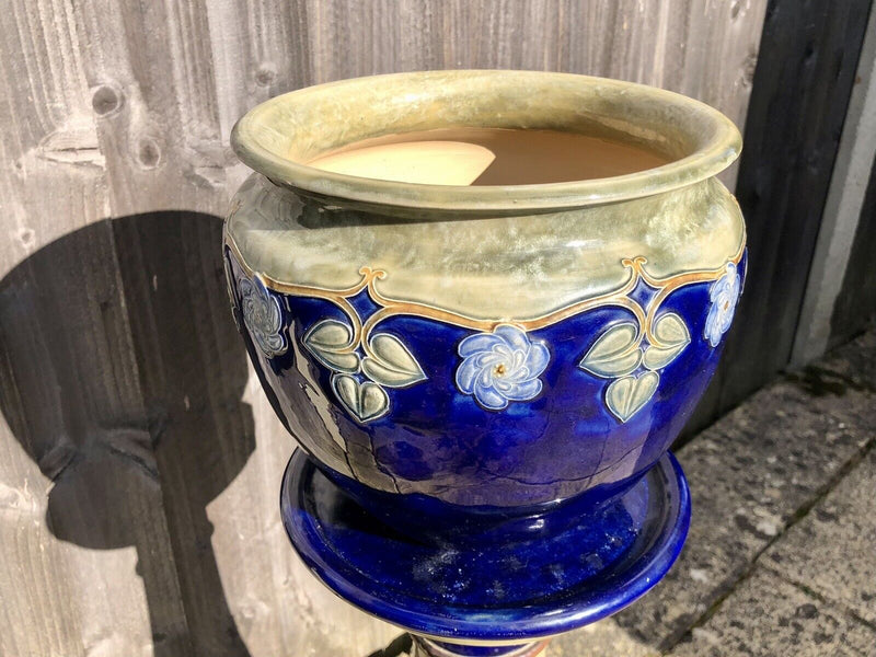 ROYAL DOULTON - LARGE EARTHENWARE FLORAL FLOWERS JARDINIERE PLANTER VASE & STAND