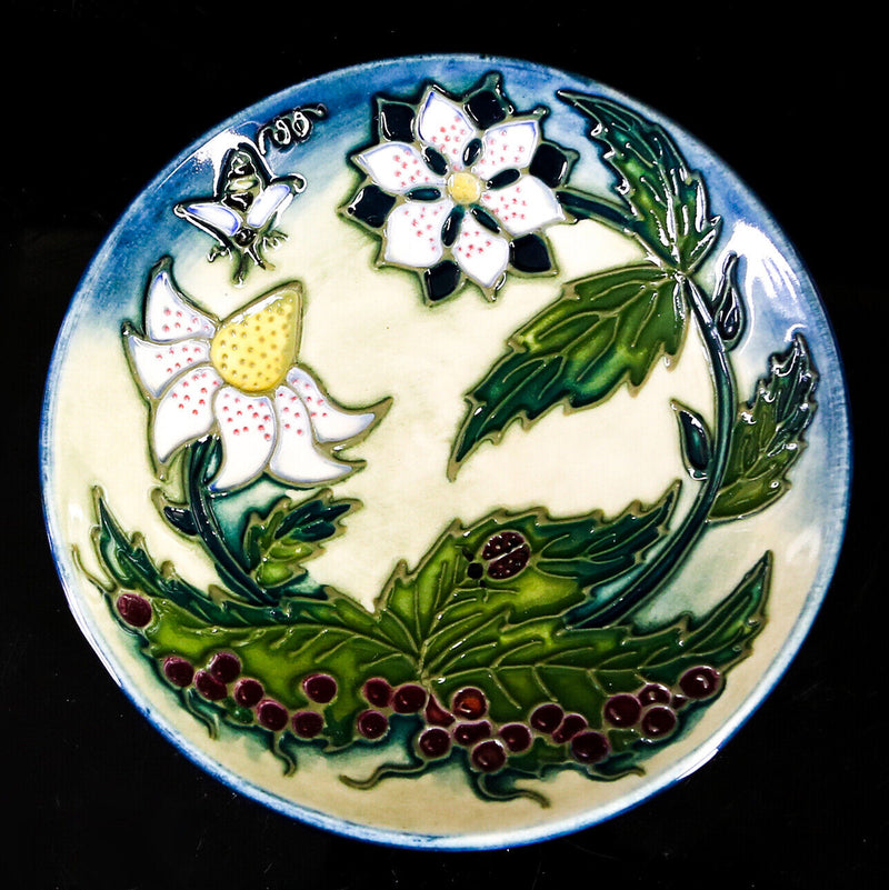 MOORCROFT POTTERY 'FRUIT GARDEN' 1999 NICOLA SLANEY FLORAL FLOWER PIN DISH PLATE