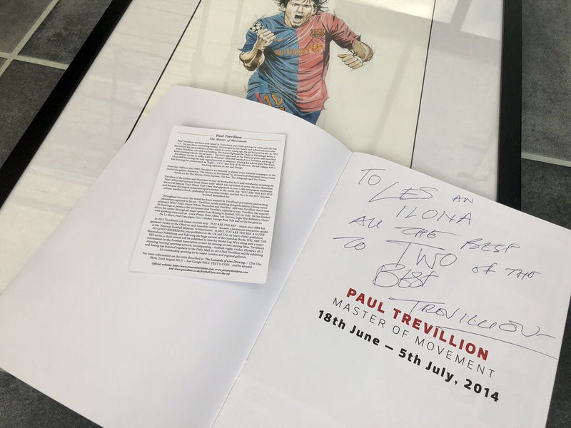LIONEL MESSI - PAUL TREVILLION ORIGINAL PEN/INK BARCELONA ART & SIGNED CATALOGUE
