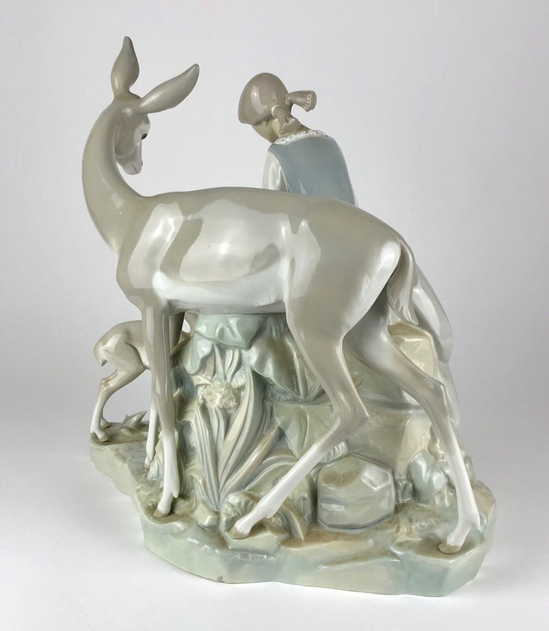 LARGE LLADRO 'GIRL WITH GAZELLE' FIGURE 1091 LADY CHILD WOMAN DRESS DEER FAWN