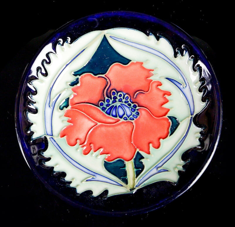MOORCROFT POTTERY 'POPPY' FLORAL FLOWER PIN DISH PLATE, 12cm