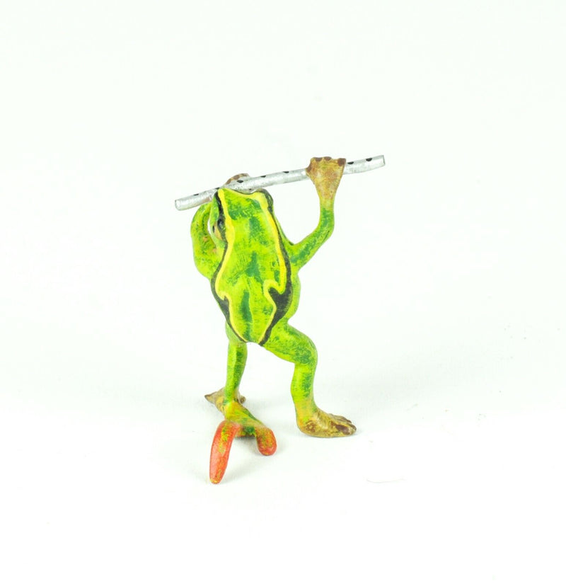 PETRI BRONZE, FROG ON FLUTE, AUSTRIAN COLD PAINTED BRONZE TOAD FIGURE MODEL