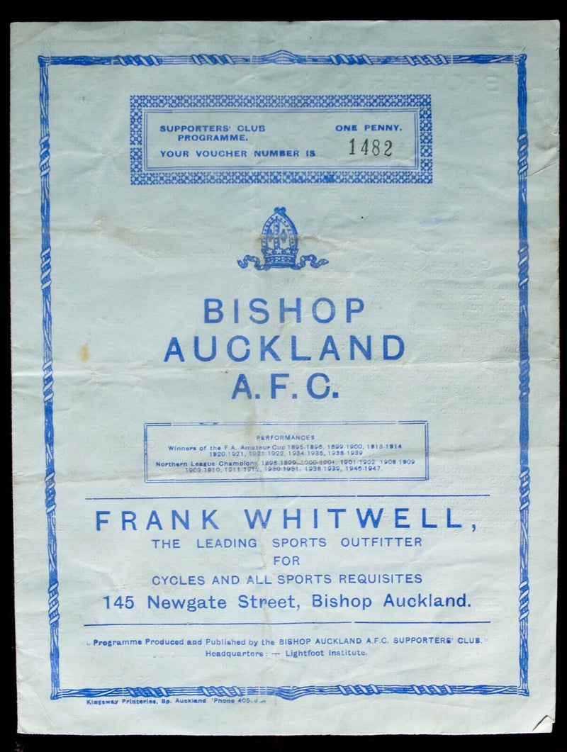 BISHOP AUCKLAND AFC v FERRYHILL ATHLETIC, 21/4/1948 NORTHERN LEAGUE PROGRAMME