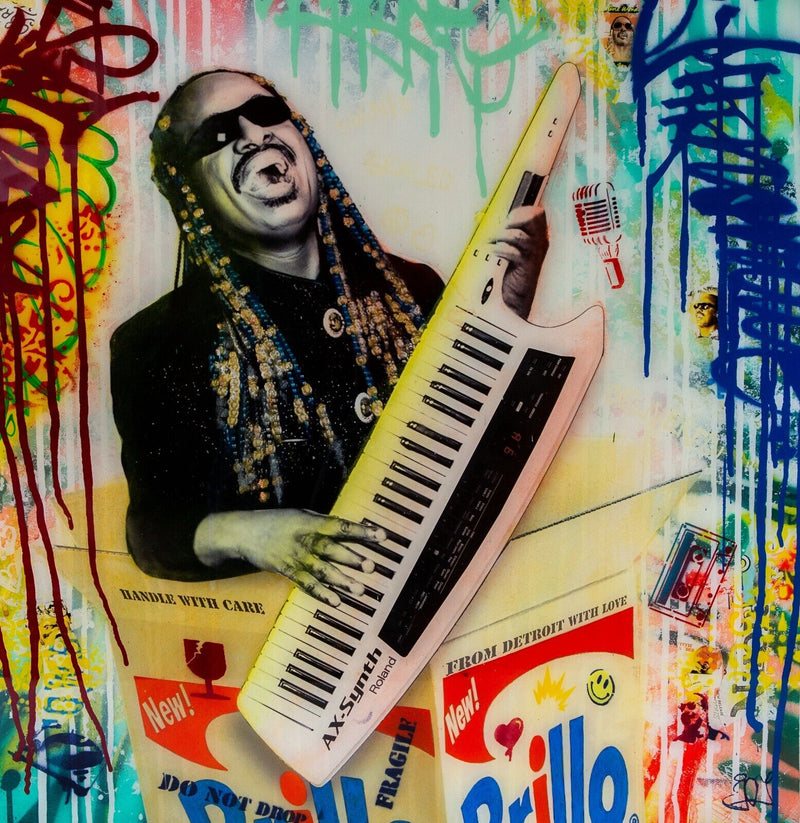 SRINJOY 'STEVIE WONDER' ORIGINAL MIXED MEDIA PAINTING, SIGNED