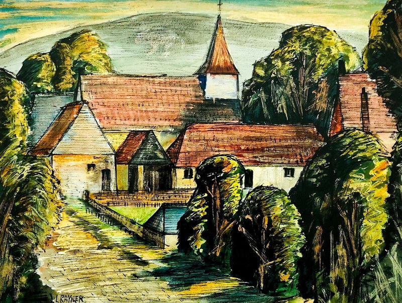 DONALD RAYNER 'LITLINGTON CHURCH FARM BUILDING' SUSSEX GOUACHE PAINTING, SIGNED