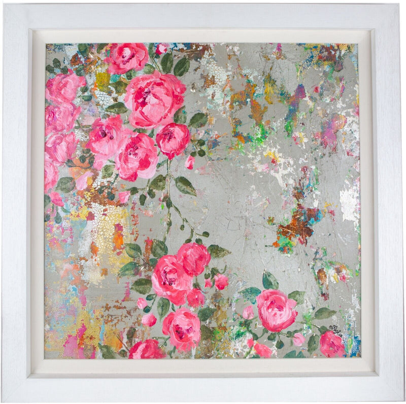 AMYLEE PARIS 'ONCE UPON A TIME' PINK ROSES, 2019 CANVAS PAINTING SIGNED