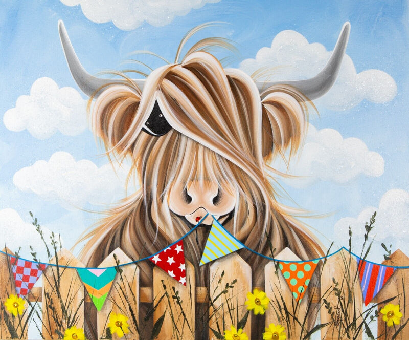 JENNIFER HOGWOOD (b.1980) -FUN IN THE SUN- HIGHLAND COW, ORIGINAL OIL PAINTING