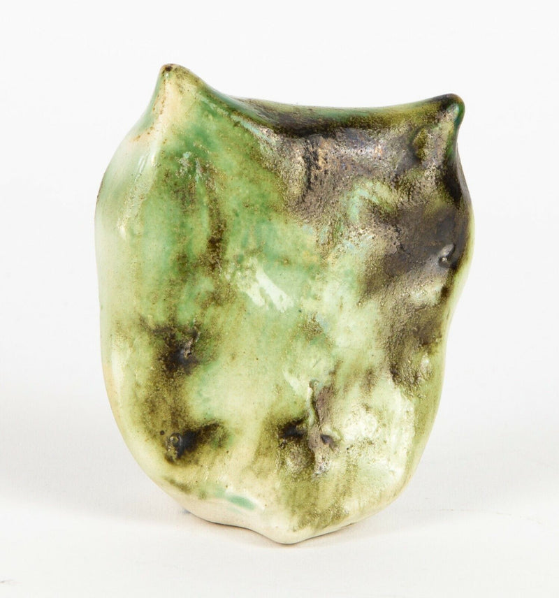 CARN, SEATED OWL, STUDIO ART POTTERY GREEN/BROWN GLAZED BIRD FIGURE MODEL