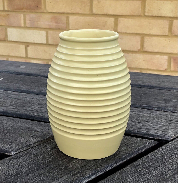 KEITH MURRAY for WEDGWOOD - ART DECO RIBBED BANDED STRAW VAS