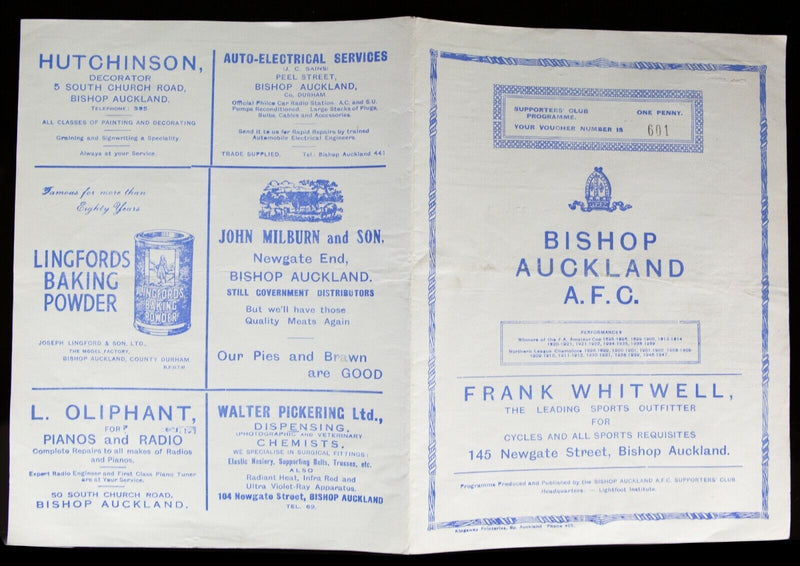 BISHOP AUCKLAND AFC v EVENWOOD TOWN, 3/4/1948 NORTHERN LEAGUE FOOTBALL PROGRAMME