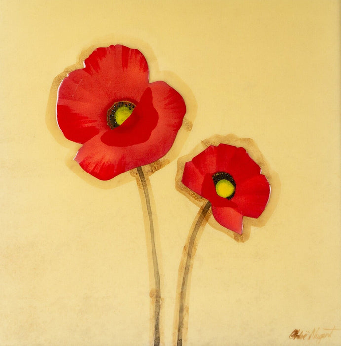CHLOE NUGENT, TWO POPPIES, FLORAL STUDY, ORIGINAL PAINTING, SIGNED