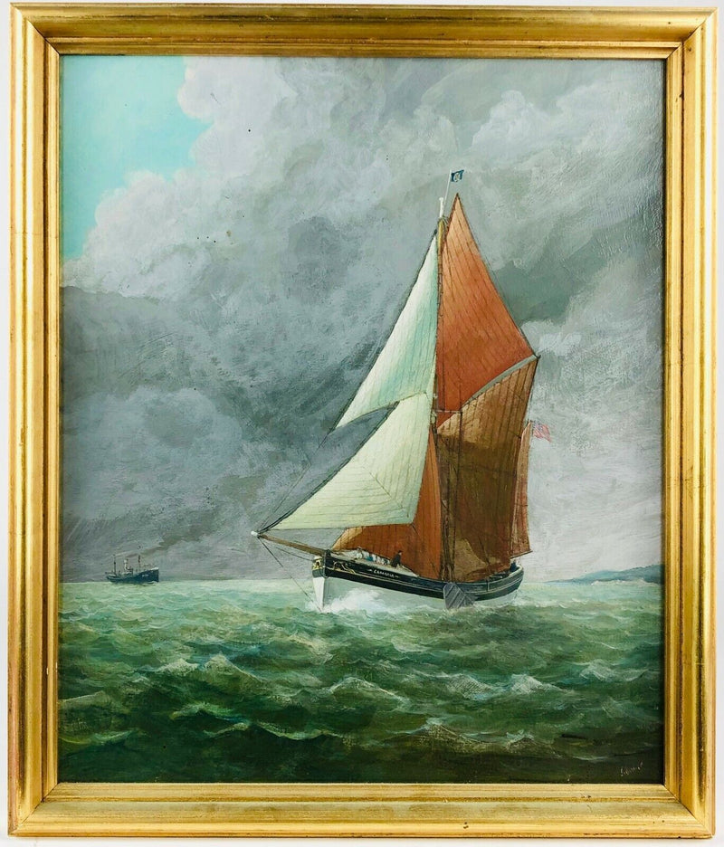 JOHN BOWER - MARINE FISHING BOAT VESSEL SEASCAPE SCENE STUDY, OIL ON BOARD SIGNED