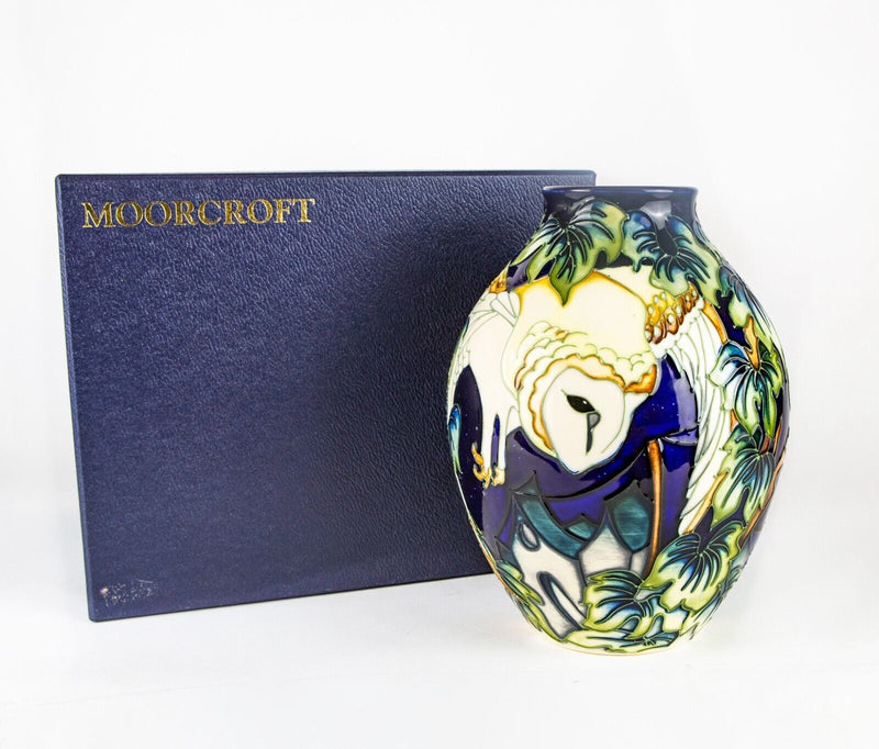 MOORCROFT POTTERY 'BARN OWL IN FLIGHT' 2008 KERRY GOODWIN NIGHT SKY VASE, BOXED
