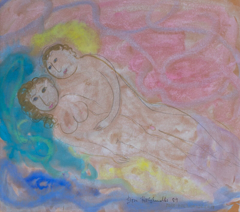 DORA HOLZHANDLER 'LOVING COUPLE AT ST CHRISTOBELLE'S' MIXED MEDIA