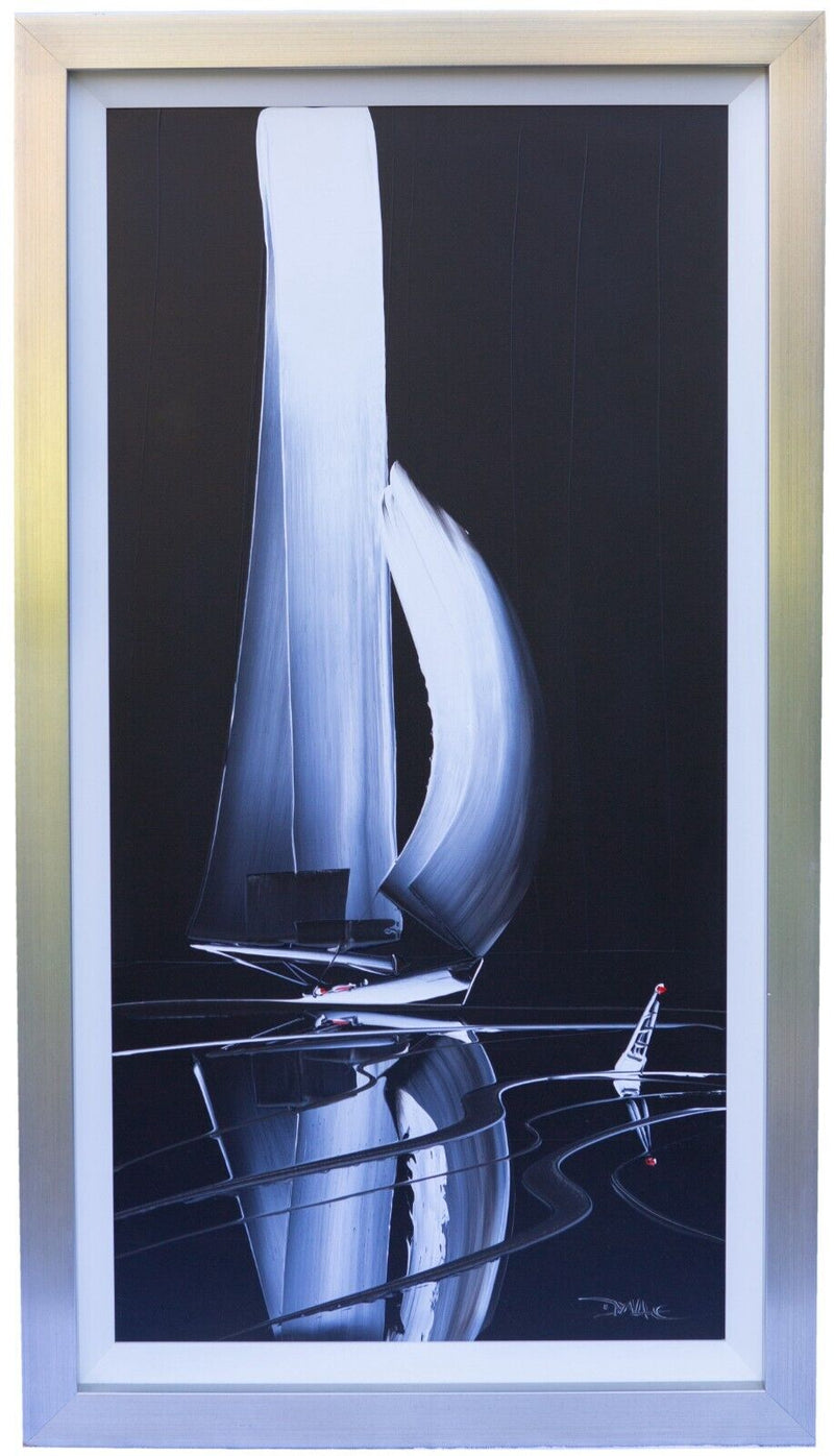 DUNCAN MACGREGOR 'SAILING/MOORING' BOAT SEASCAPE, LARGE ACRYLIC PAINTING, SIGNED