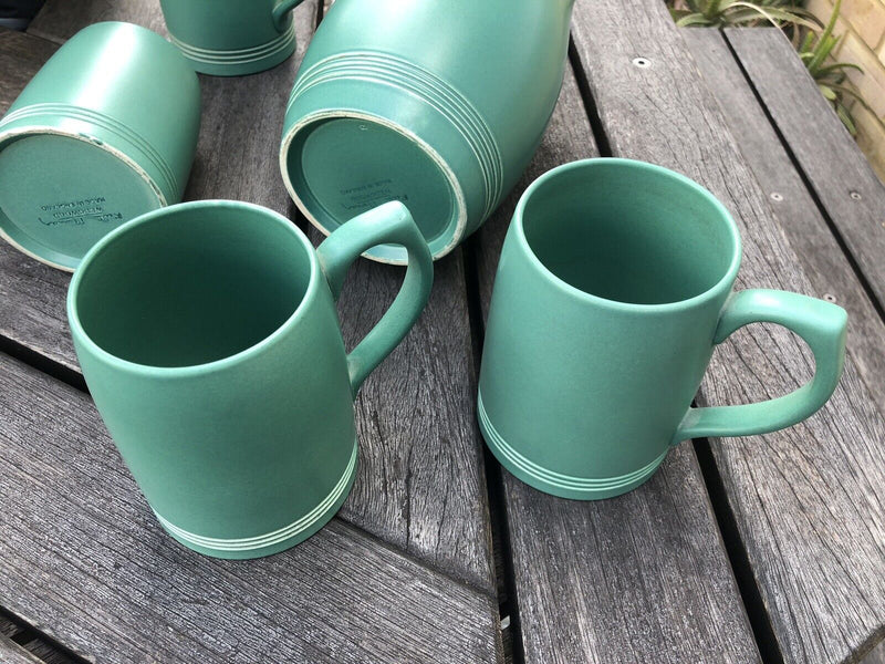KEITH MURRAY for WEDGWOOD - GREEN LEMONADE JUG PITCHER 3822 & 4x TANKARD MUGS