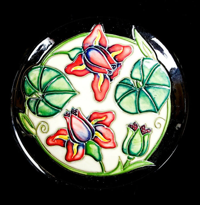 MOORCROFT POTTERY FLORAL FLOWER PIN DISH PLATE, 12cm