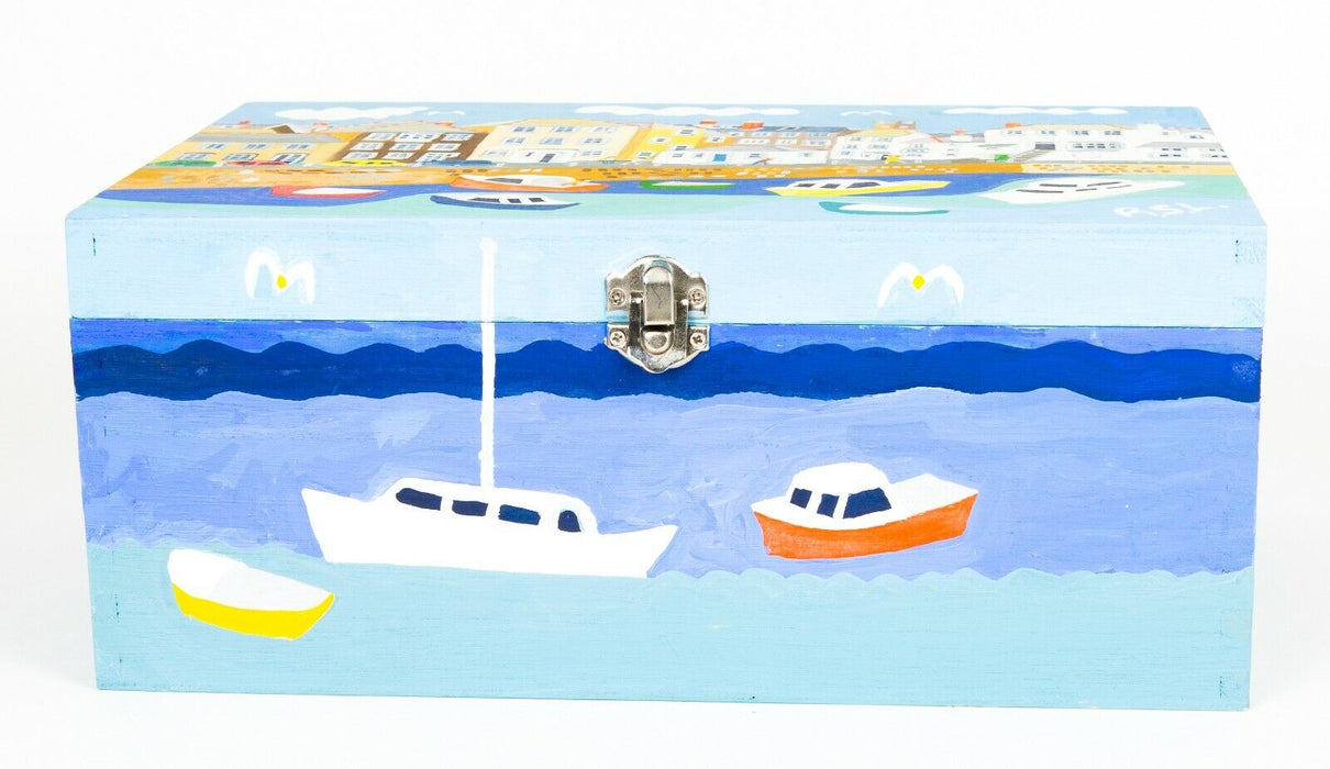 RICHARD LODEY, FALMOUTH, CORNWALL ACRYLIC & GOUACHE WOOD CHEST BOX SIGNED