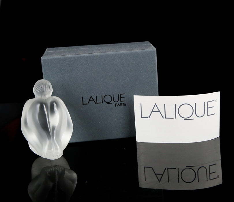 LALIQUE FRANCE 'FEUILLE PLIEE' FROSTED GLASS FEMALE NUDE FIGURE MODEL, BOXED